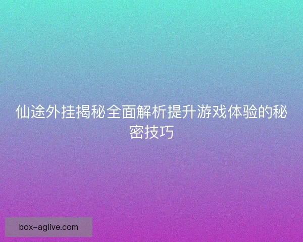 仙途外挂揭秘全面解析提升游戏体验的秘密技巧